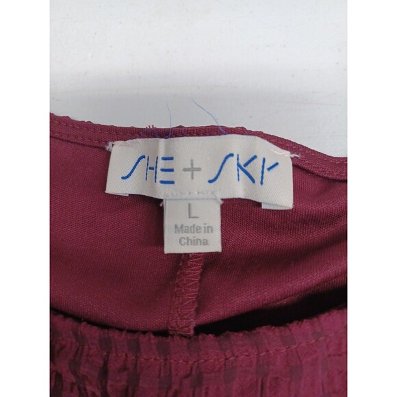 Anthropologie She + Sky Tiered Red Burgundy Womens Sz L Long Sleeve - Picture 7 of 8